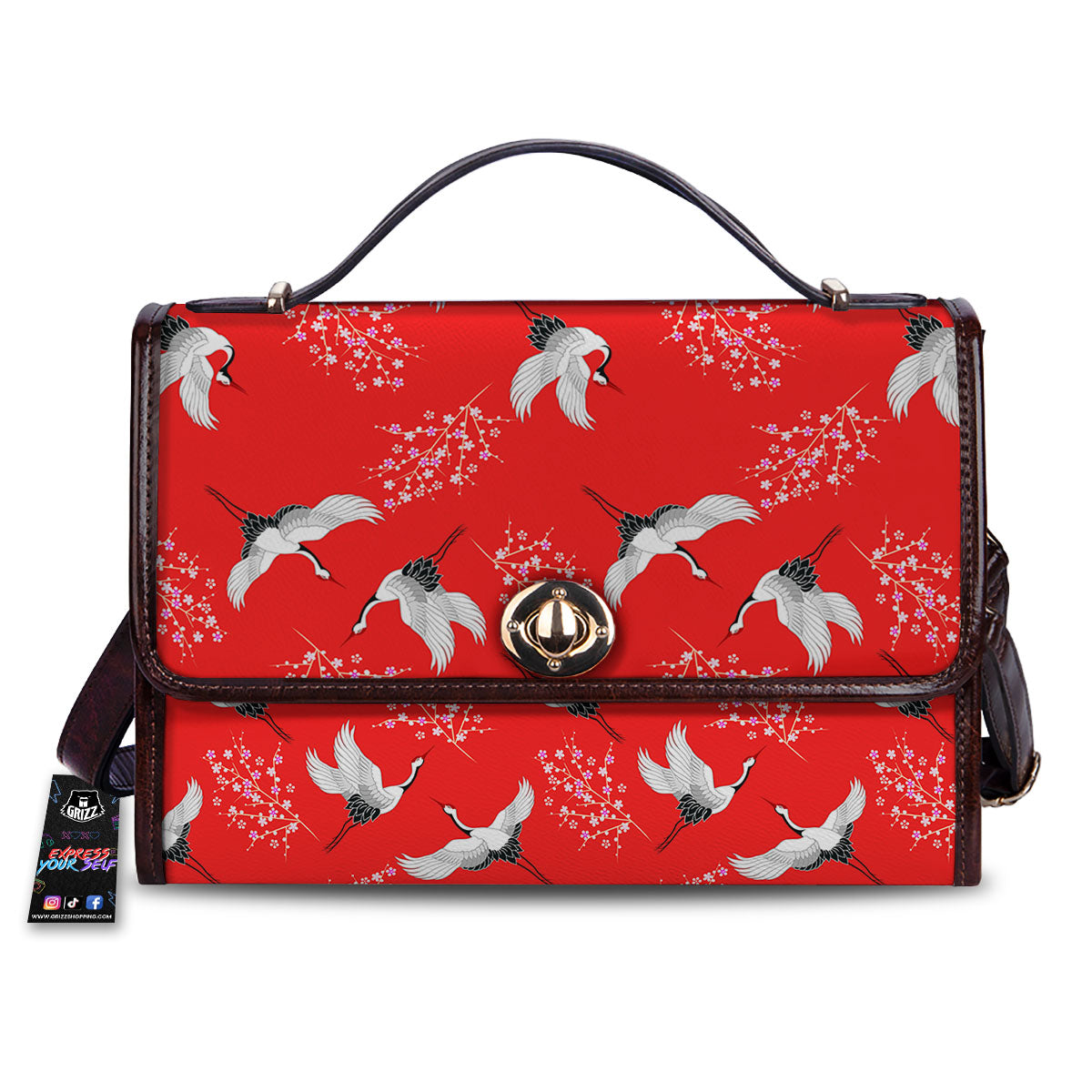 Crane Bird Japanese Print Pattern Women's Satchel Bag