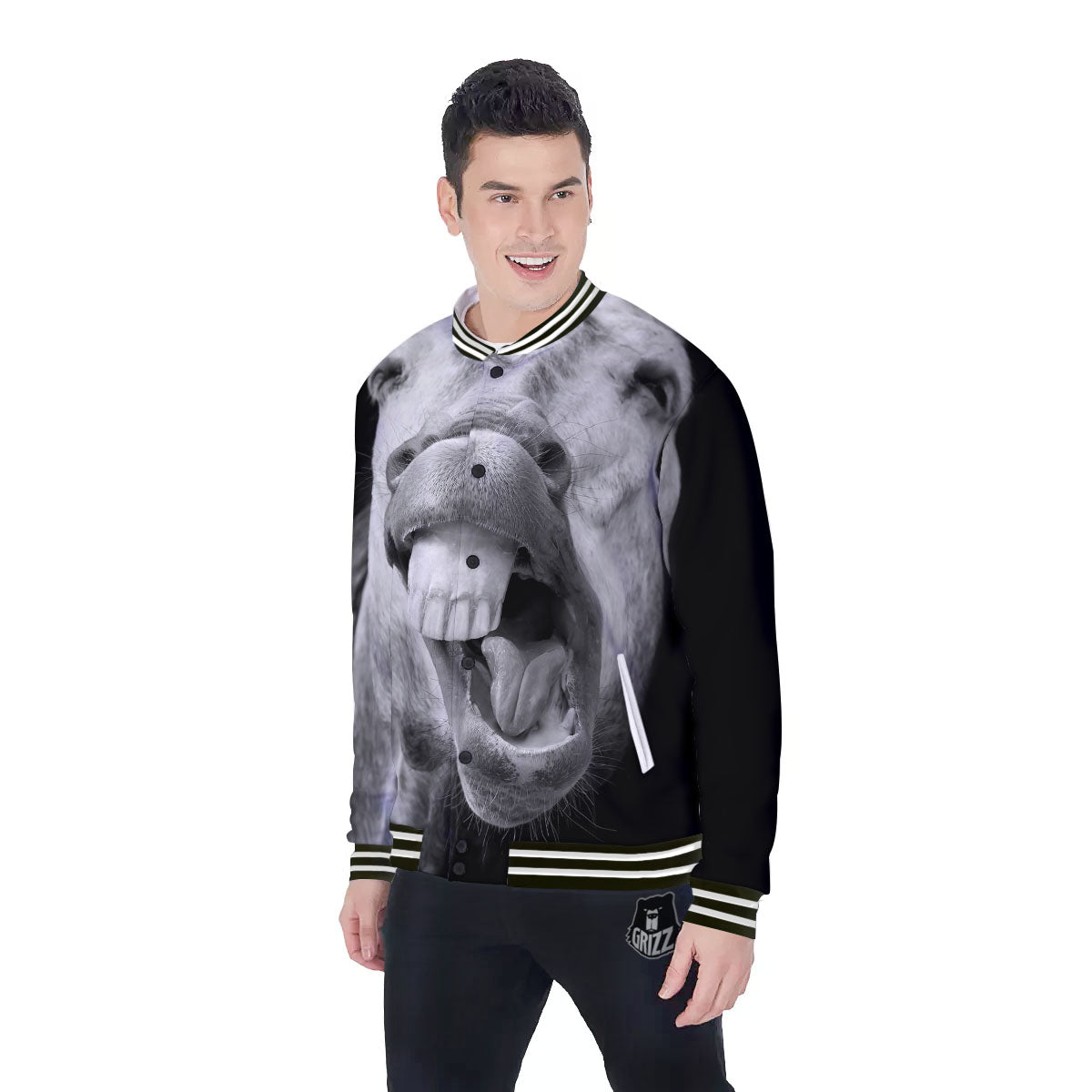 Crazy Donkey White And Black Print Baseball Jacket-grizzshop