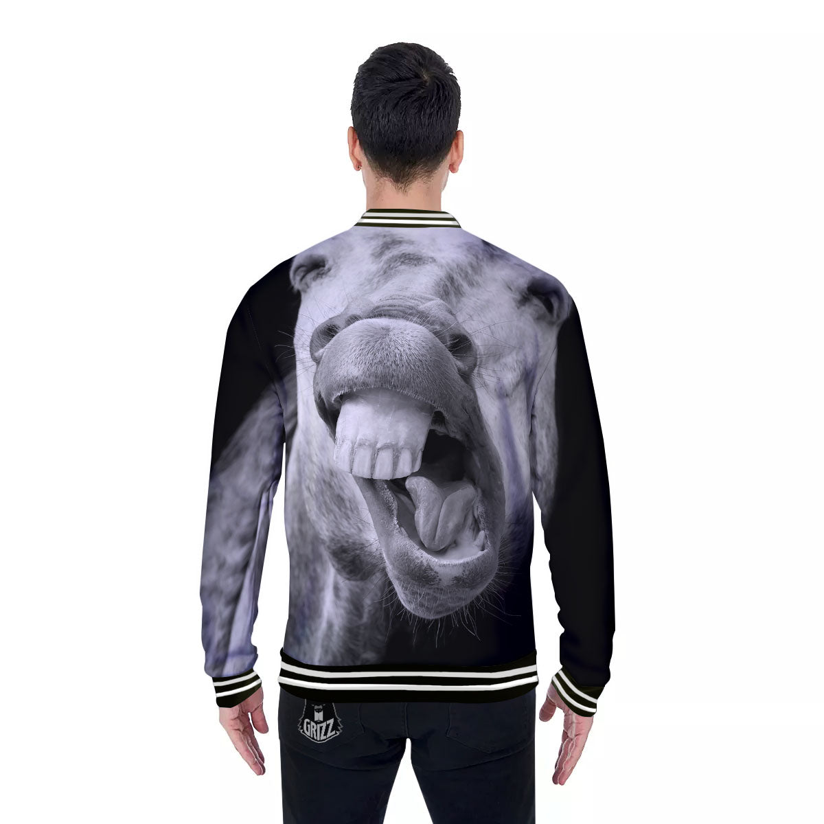 Crazy Donkey White And Black Print Baseball Jacket-grizzshop
