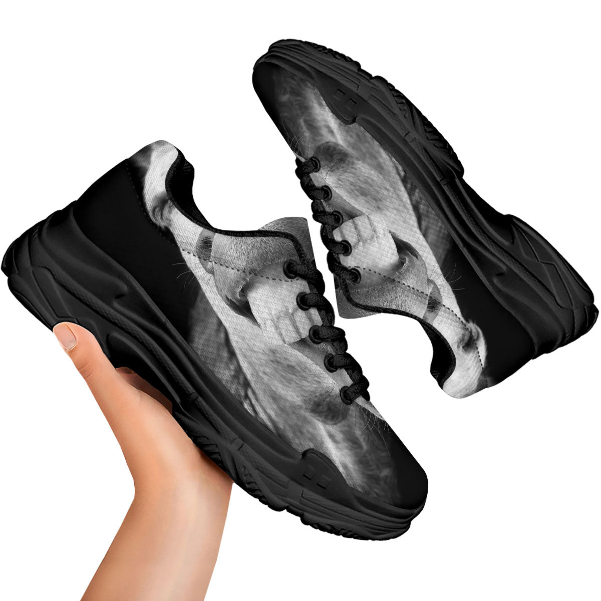 Crazy Donkey White And Black Print Black Chunky Shoes-grizzshop