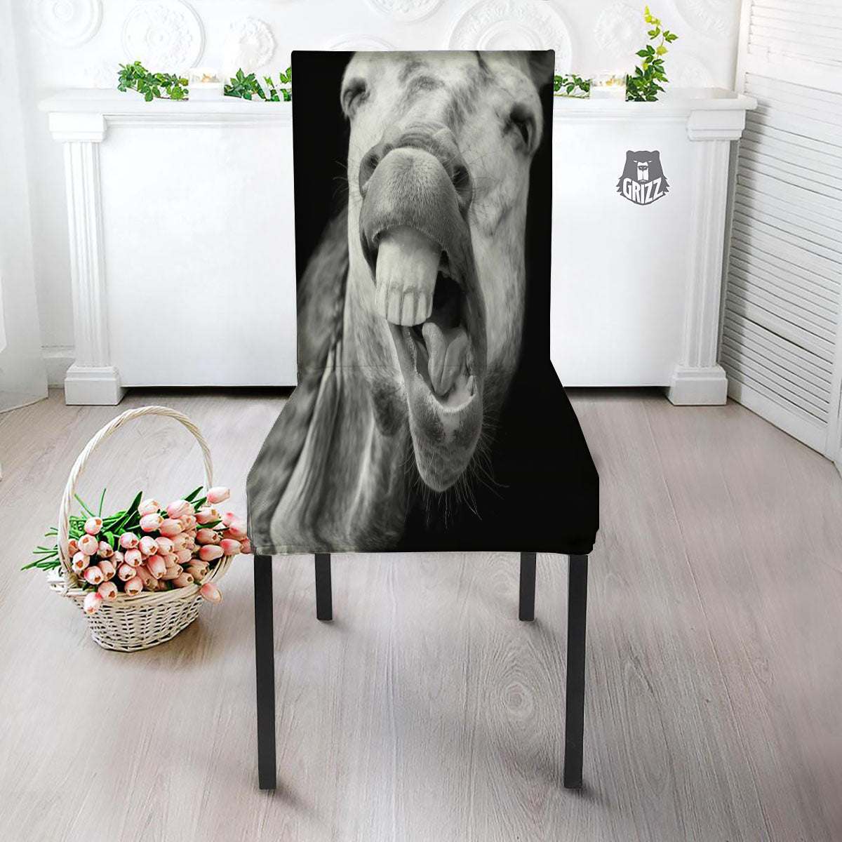 Crazy Donkey White And Black Print Dining Chair Slipcover-grizzshop