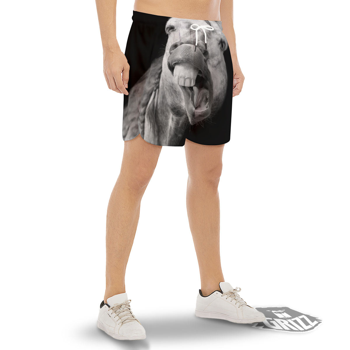 Crazy Donkey White And Black Print Men's Gym Shorts-grizzshop