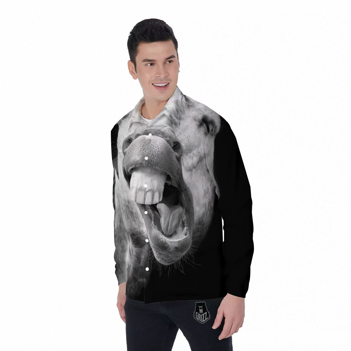 Crazy Donkey White And Black Print Men's Long Sleeve Shirts-grizzshop