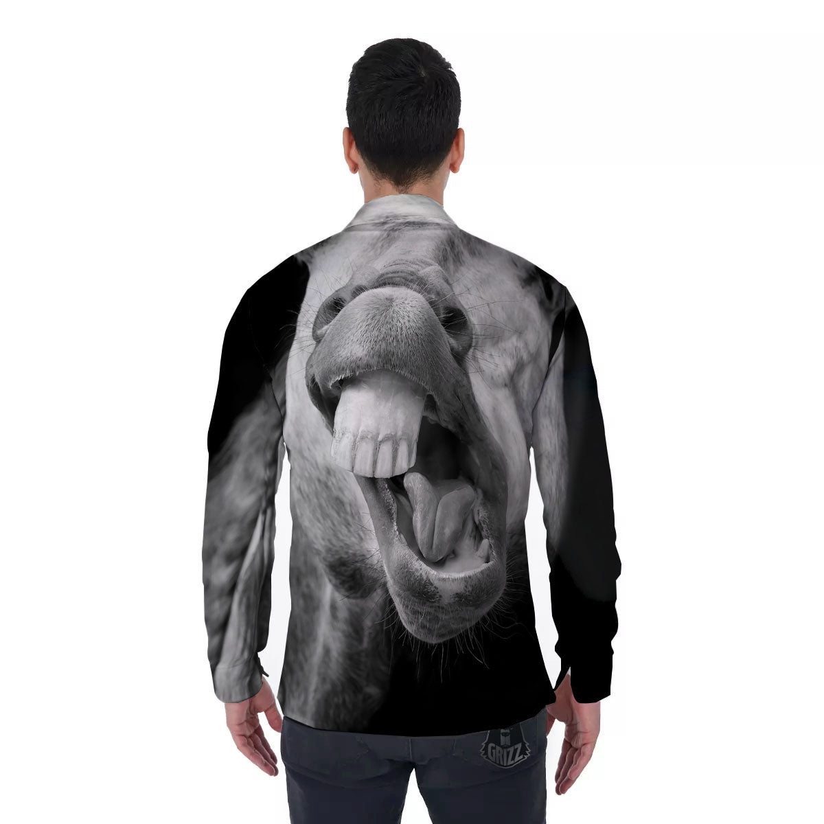 Crazy Donkey White And Black Print Men's Long Sleeve Shirts-grizzshop