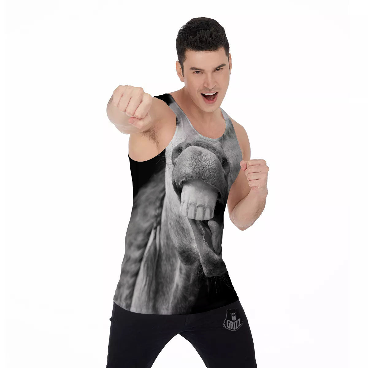 Crazy Donkey White And Black Print Men's Tank Top-grizzshop