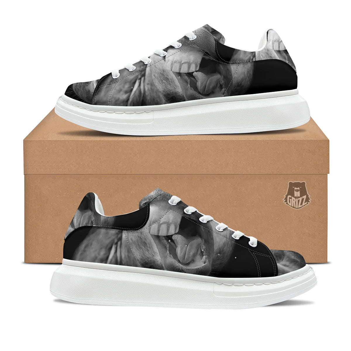 Crazy Donkey White And Black Print Platform Shoes-grizzshop