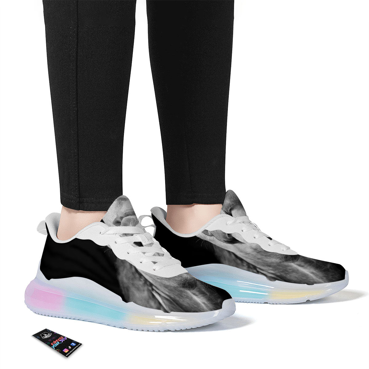 Crazy Donkey White And Black Print Running Sneakers-grizzshop