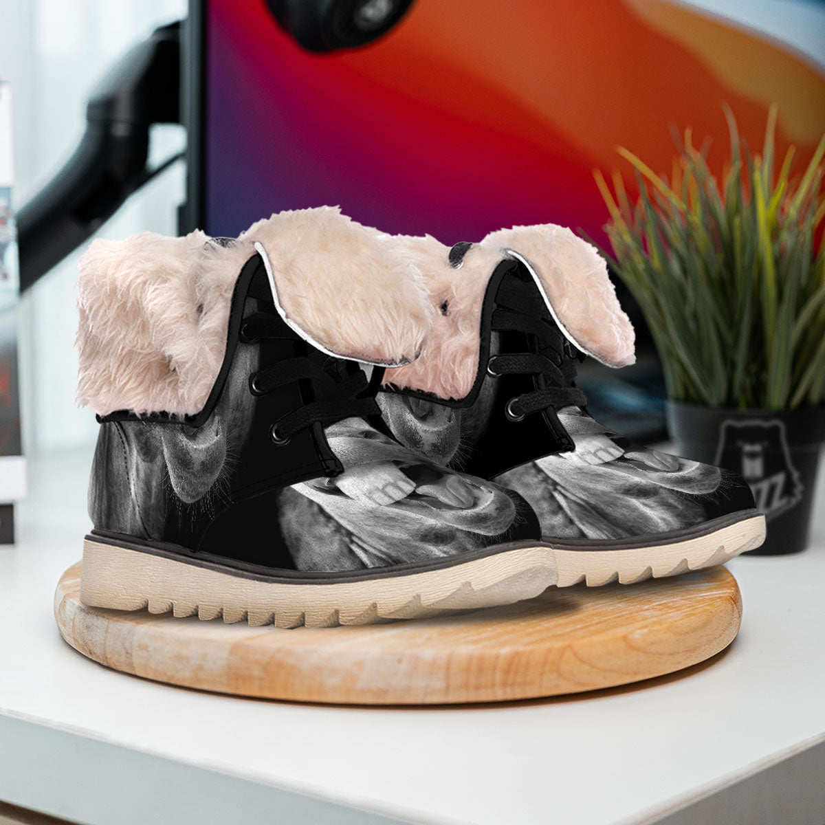 Crazy Donkey White And Black Print Snow Boots-grizzshop