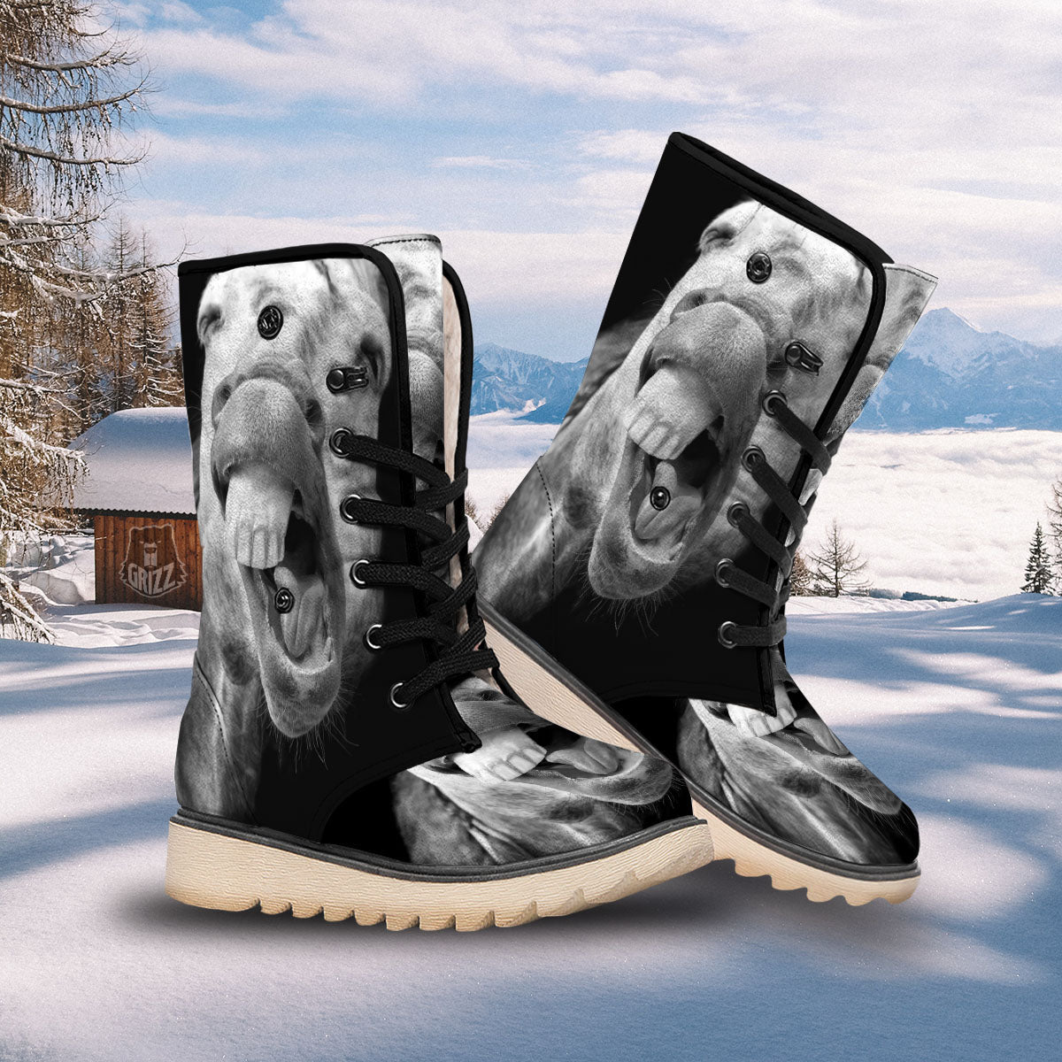 Crazy Donkey White And Black Print Snow Boots-grizzshop