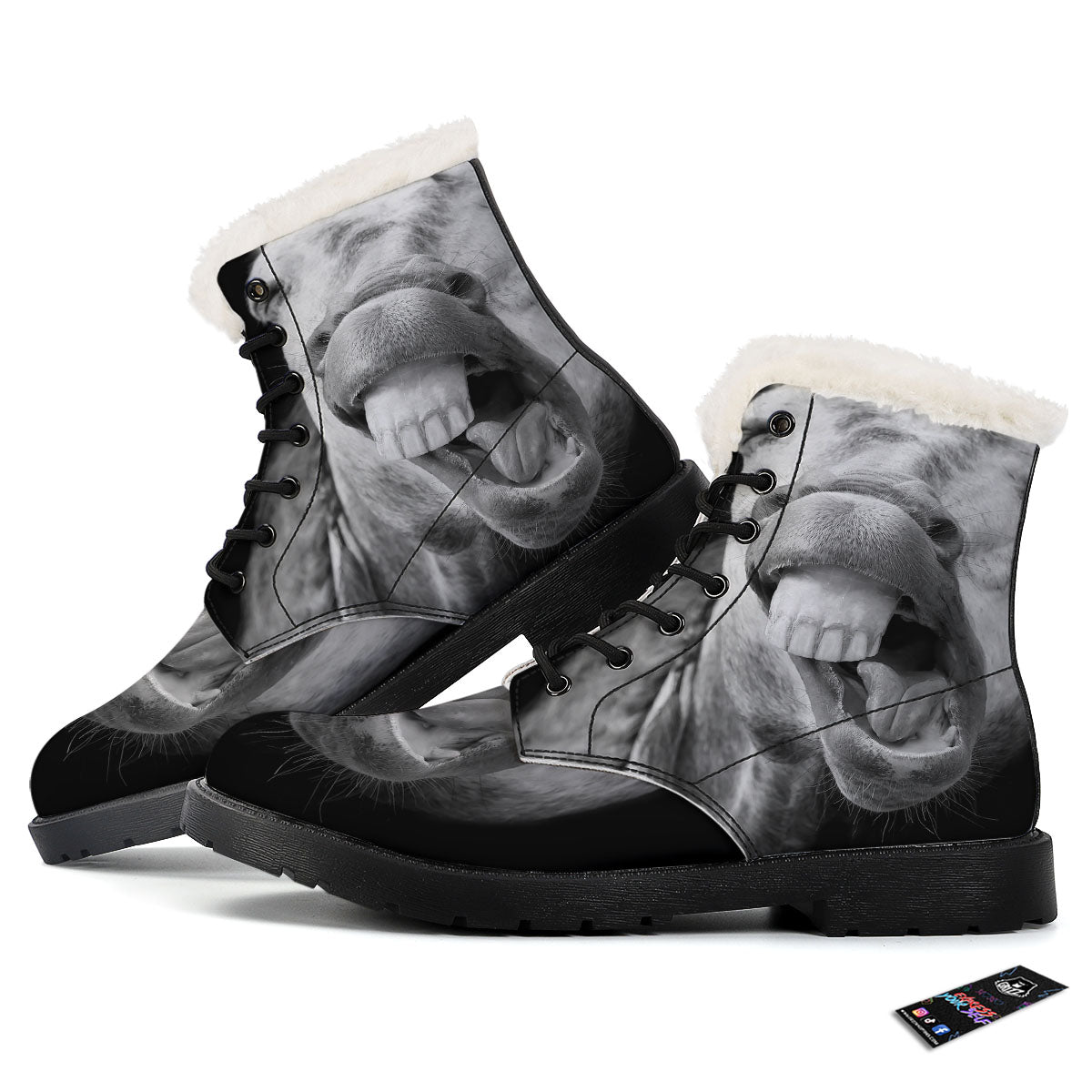 Crazy Donkey White And Black Print Winter Boots-grizzshop