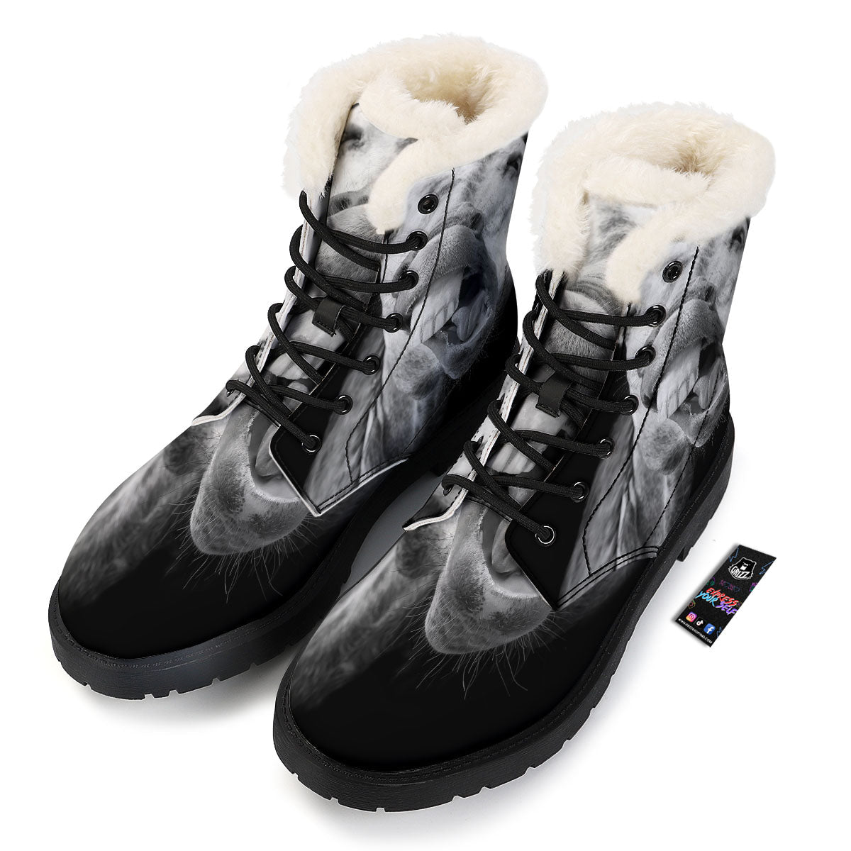 Crazy Donkey White And Black Print Winter Boots-grizzshop