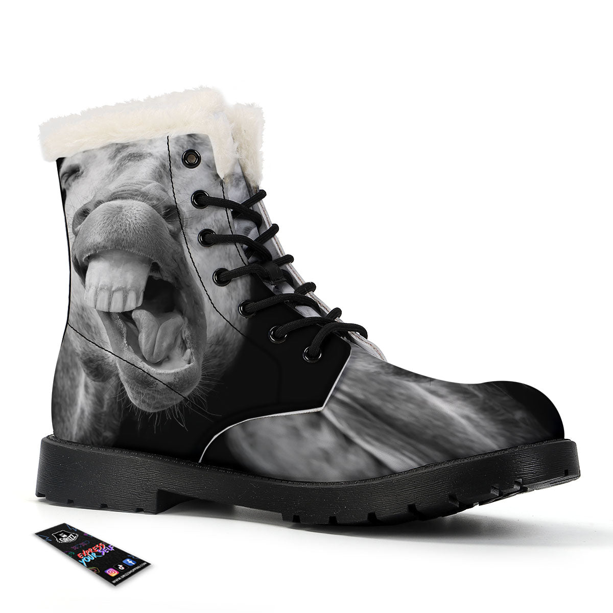 Crazy Donkey White And Black Print Winter Boots-grizzshop