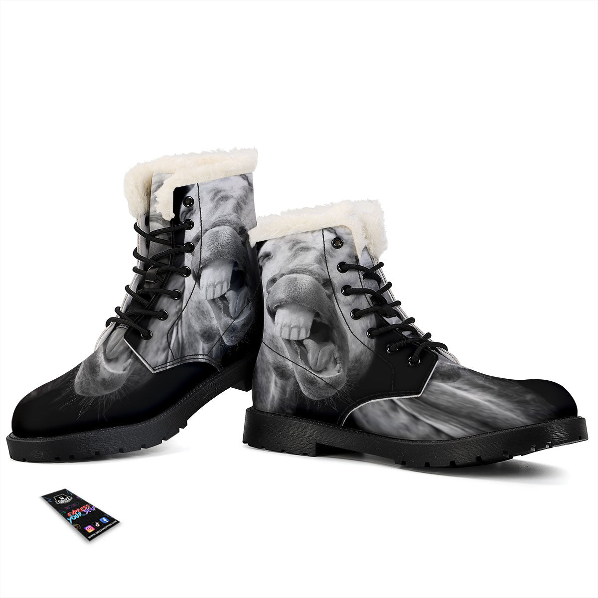 Crazy Donkey White And Black Print Winter Boots-grizzshop
