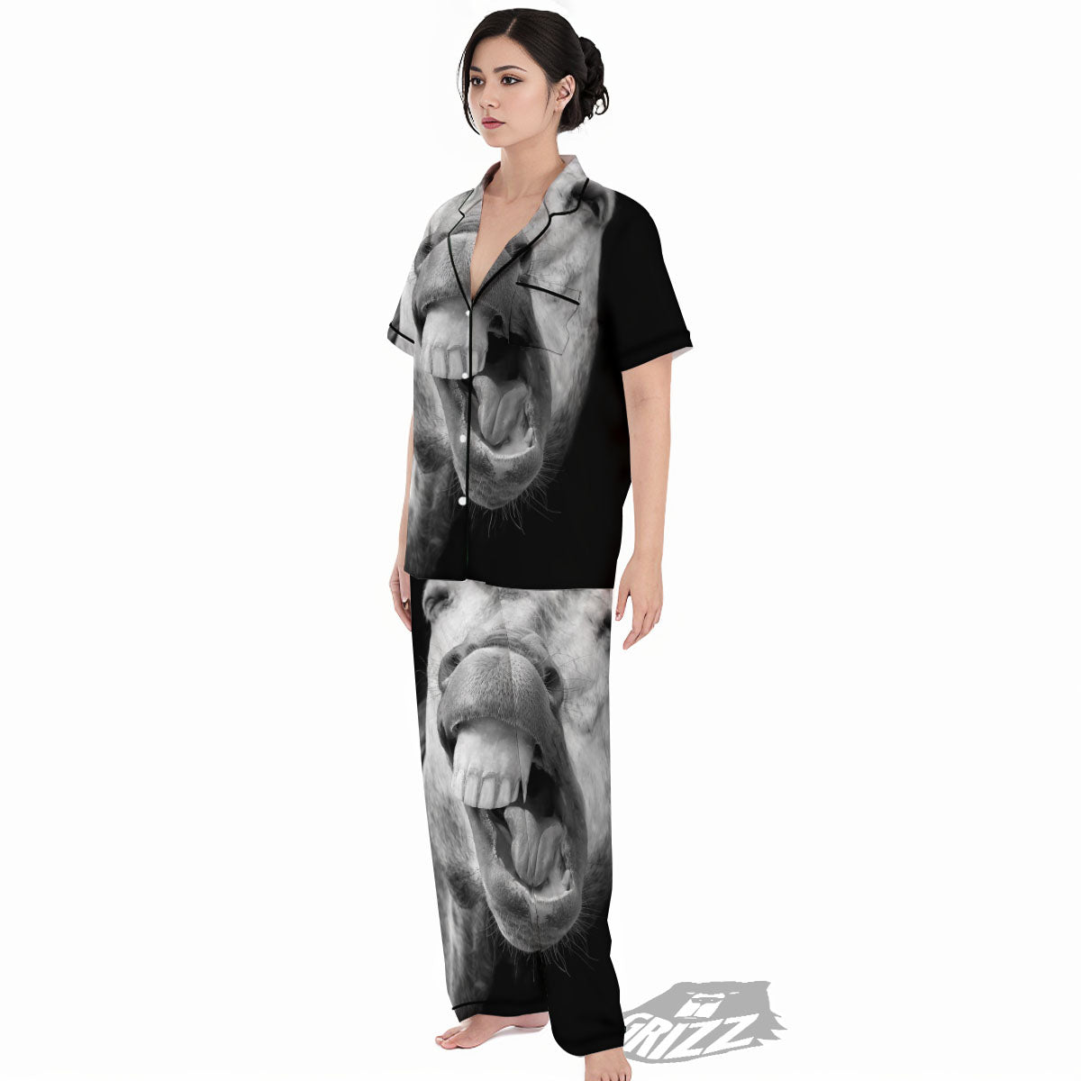 Crazy Donkey White And Black Print Women's Pajamas Set-grizzshop