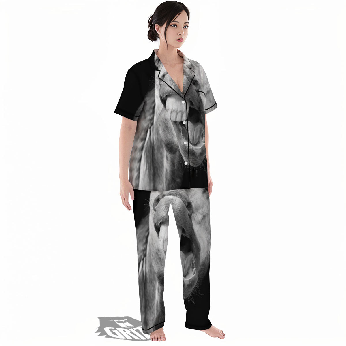 Crazy Donkey White And Black Print Women's Pajamas Set-grizzshop