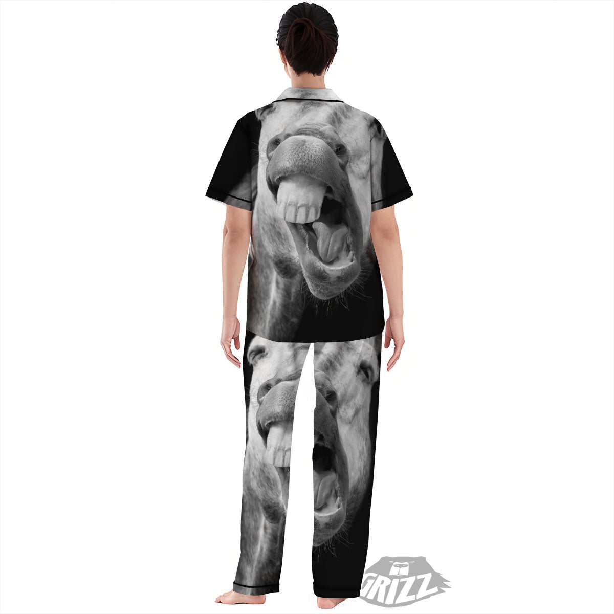 Crazy Donkey White And Black Print Women's Pajamas Set-grizzshop
