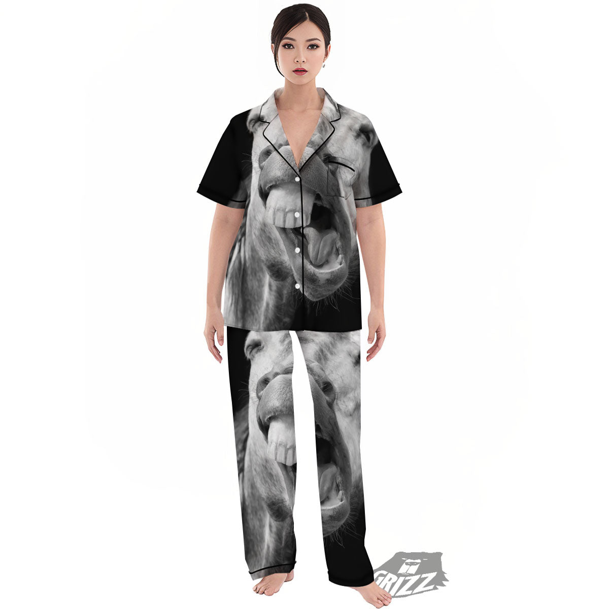 Crazy Donkey White And Black Print Women's Pajamas Set-grizzshop