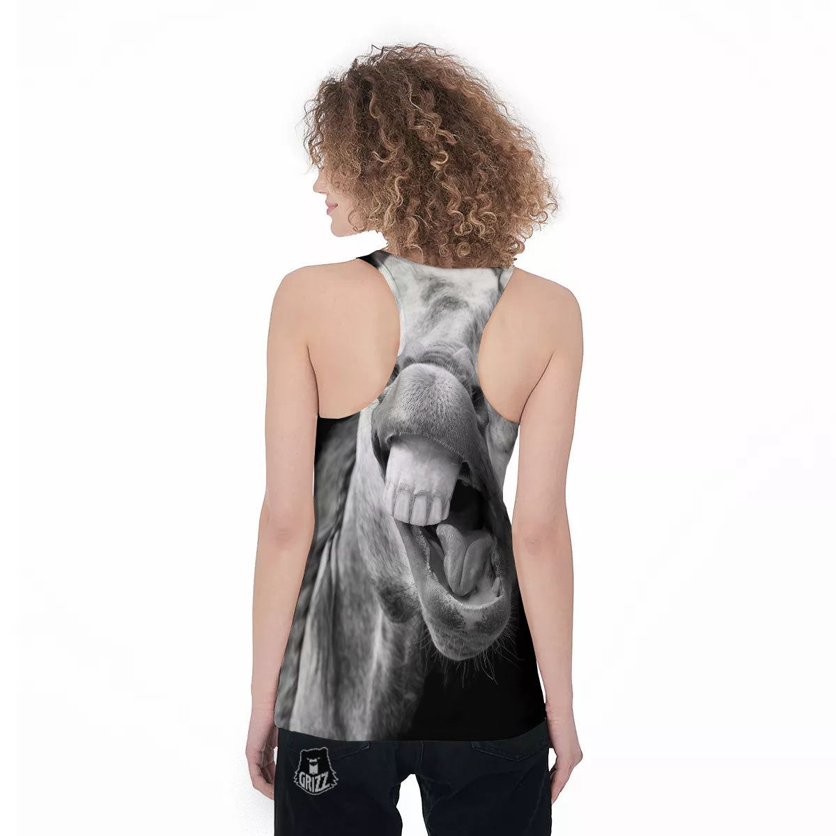 Crazy Donkey White And Black Print Women's Racerback Tank Top-grizzshop