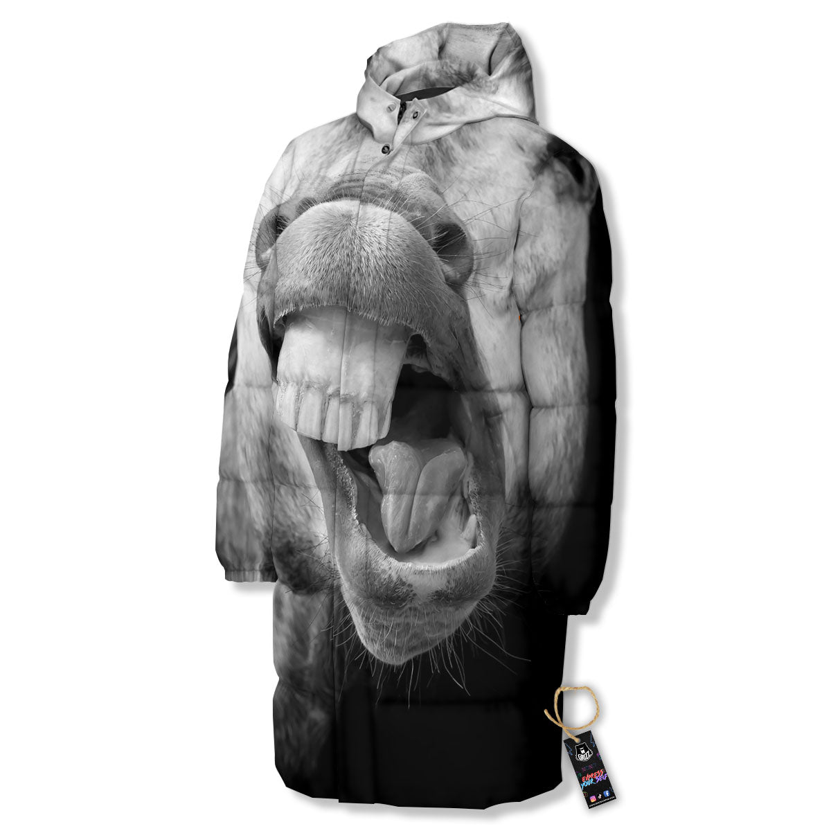 Crazy Donkey White And Black Print Long Down Jacket
