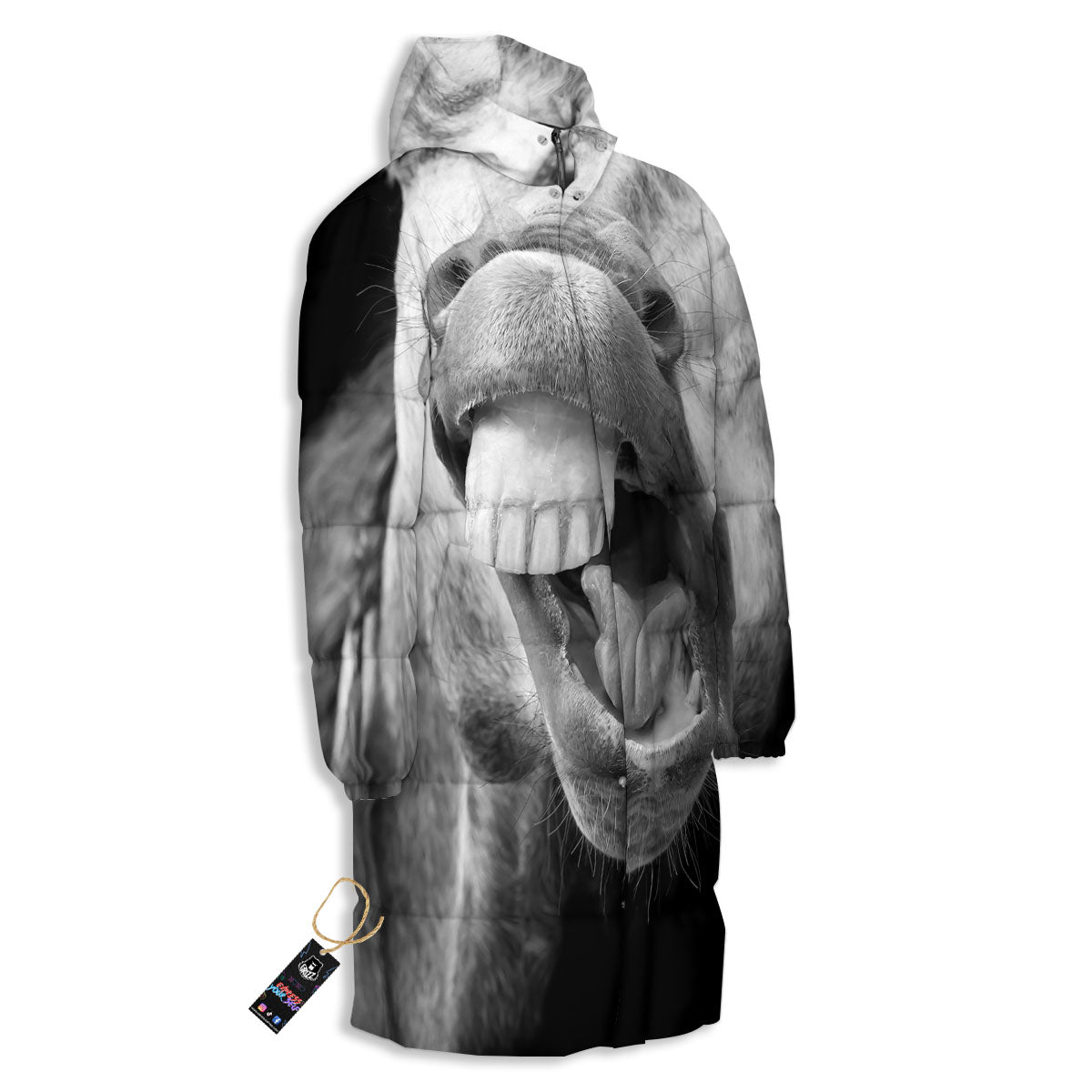 Crazy Donkey White And Black Print Long Down Jacket