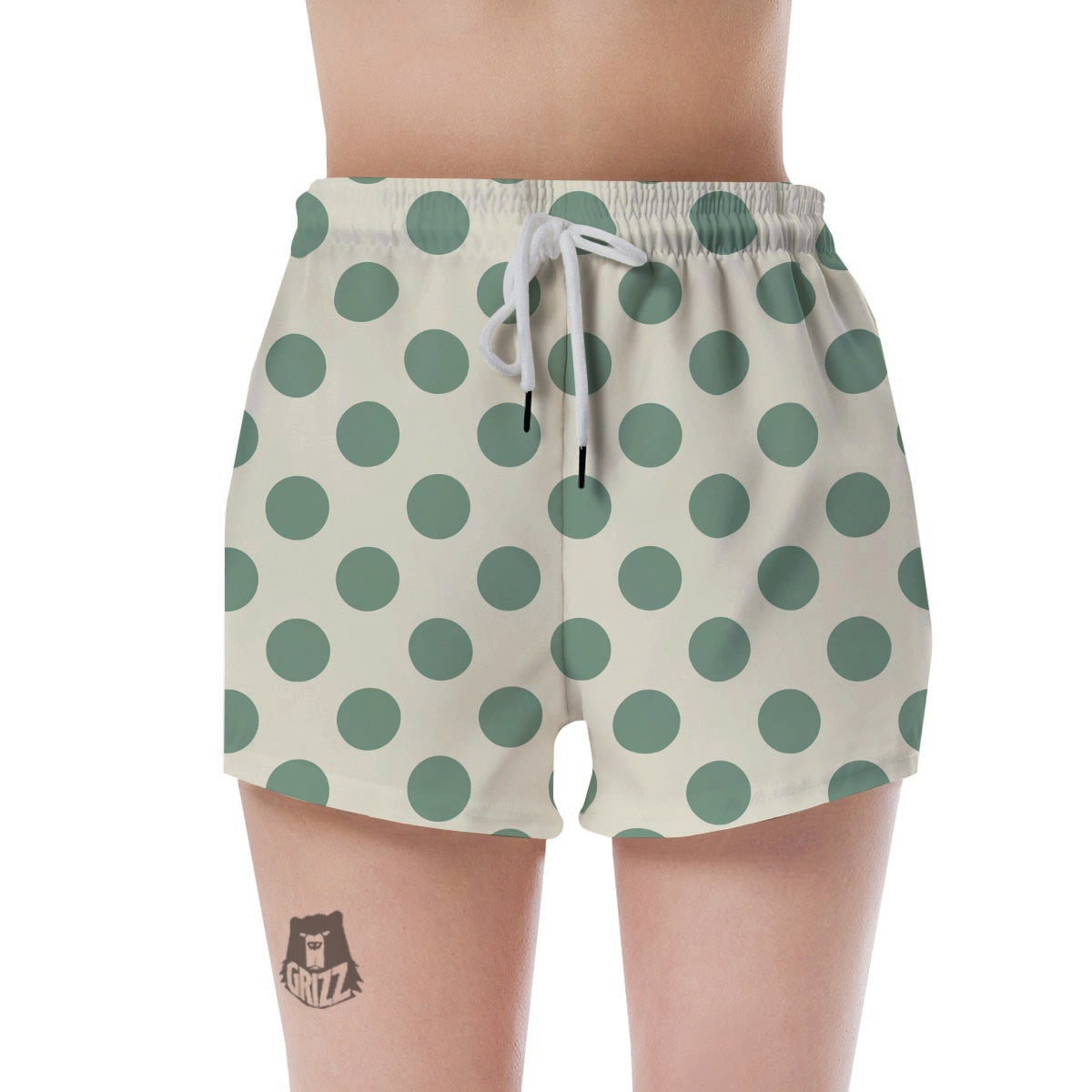 Cream And Emerald Polka Dot Women's Shorts-grizzshop