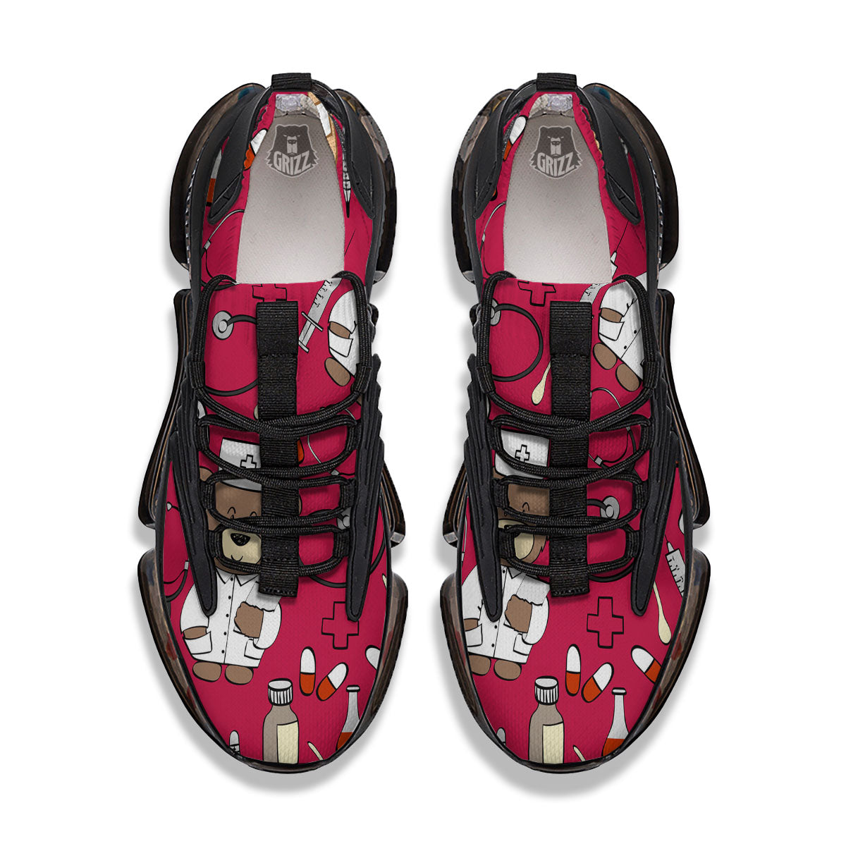 Crimson Teddy Bear Nurse Black Gym Shoes-grizzshop
