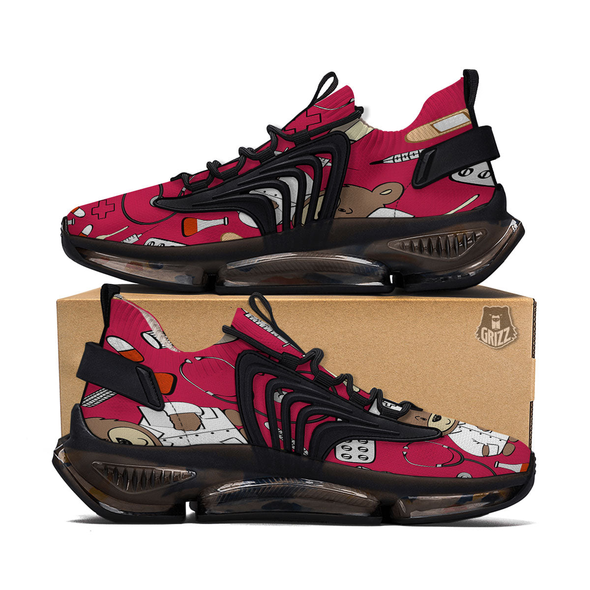 Crimson Teddy Bear Nurse Black Gym Shoes-grizzshop