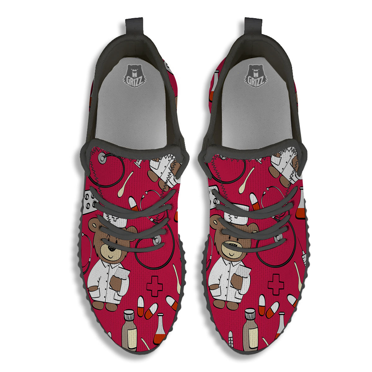 Crimson Teddy Bear Nurse Black Walking Shoes-grizzshop