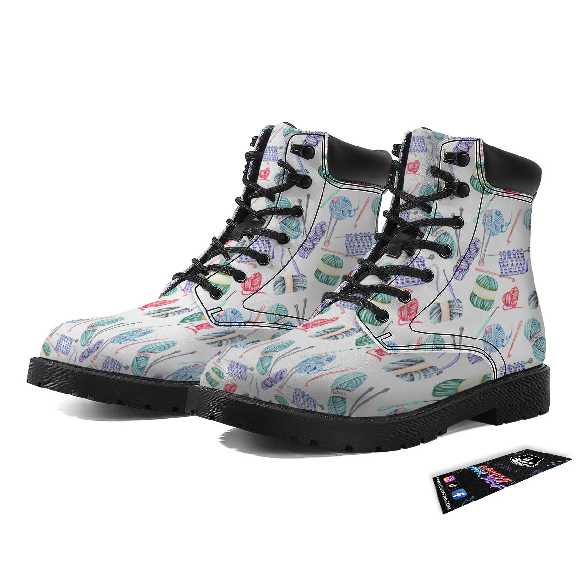Crochet Yarn Print Pattern Boots-grizzshop