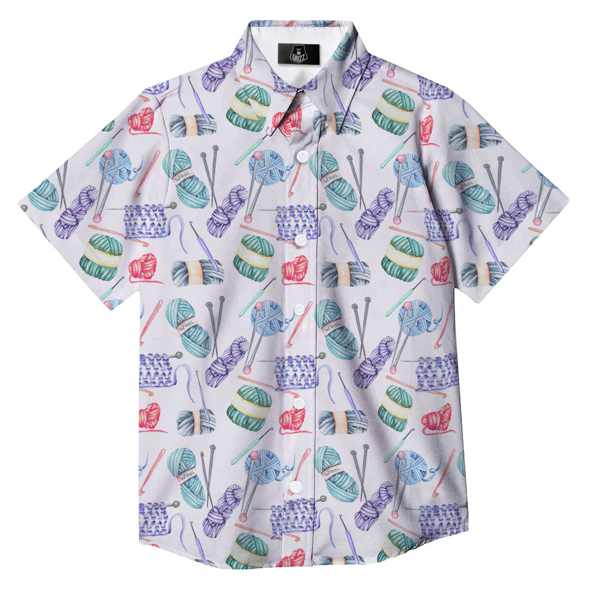 Crochet Yarn Print Pattern Button Up Shirt-grizzshop