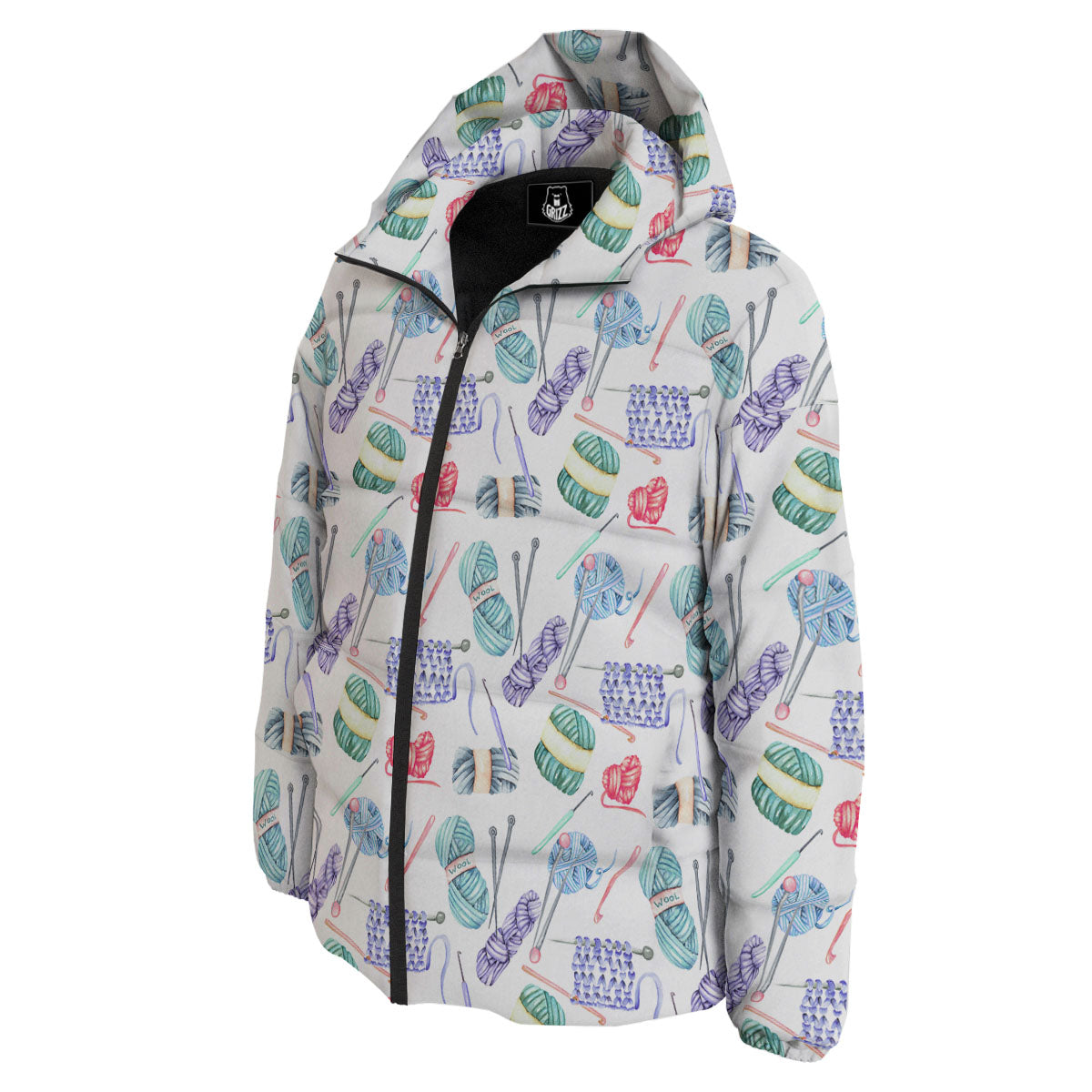Crochet Yarn Print Pattern Down Jacket-grizzshop