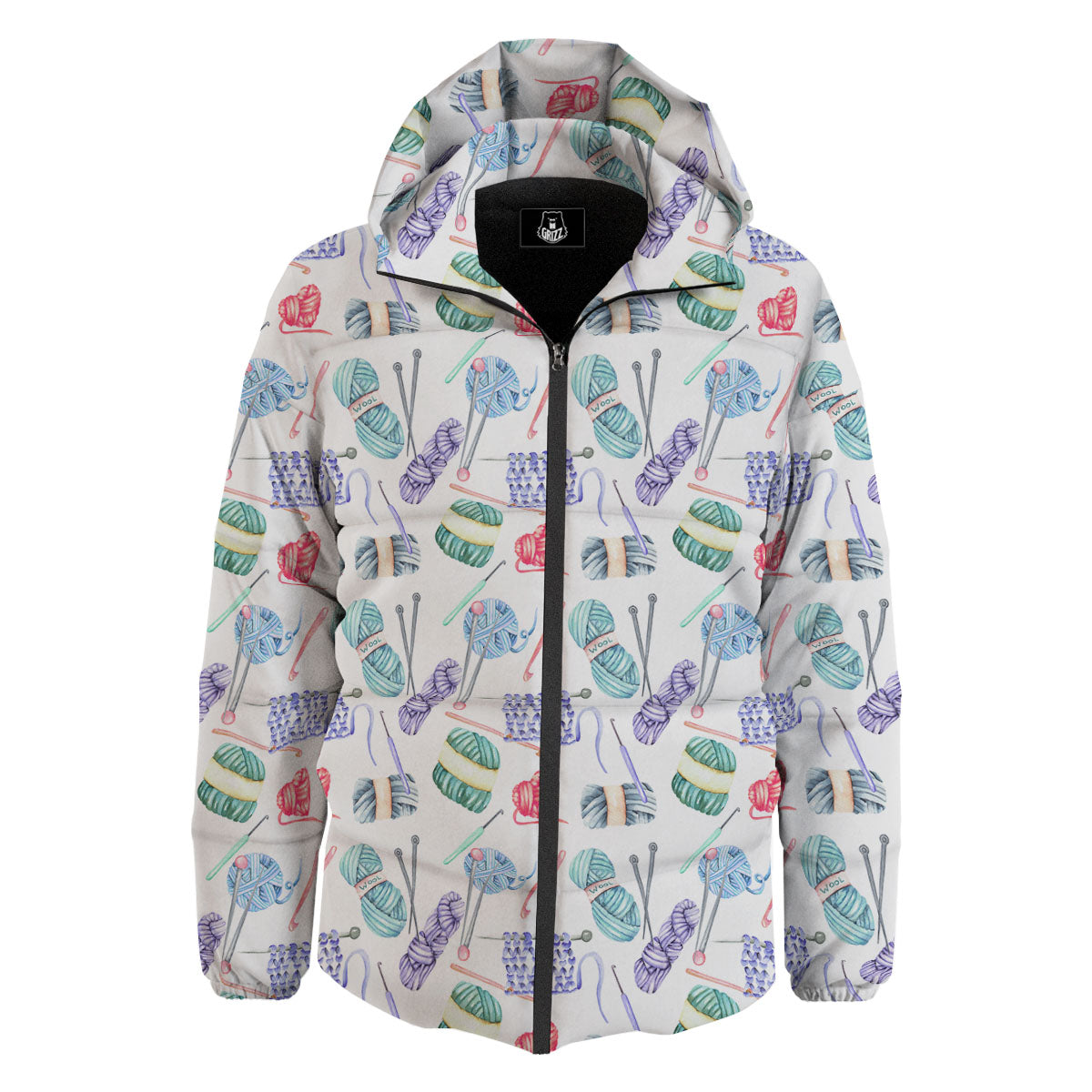 Crochet Yarn Print Pattern Down Jacket-grizzshop