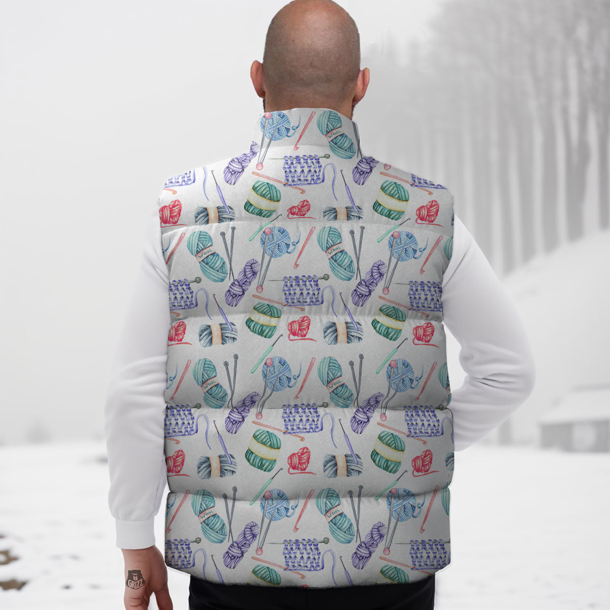 Crochet Yarn Print Pattern Down Vest-grizzshop