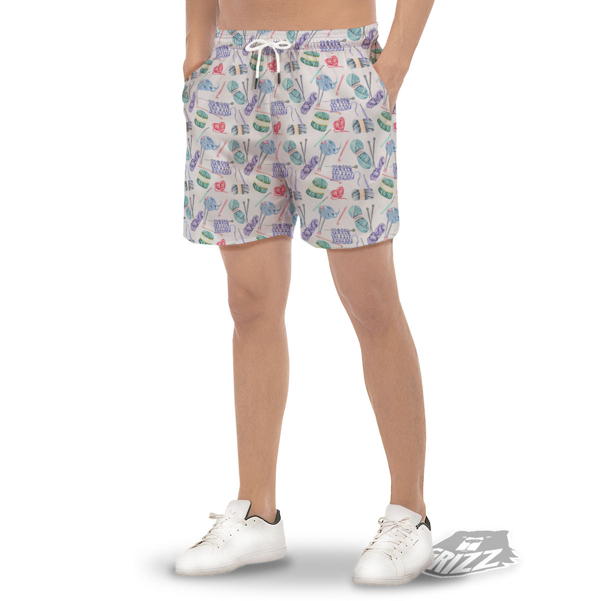 Crochet Yarn Print Pattern Men's Gym Shorts-grizzshop
