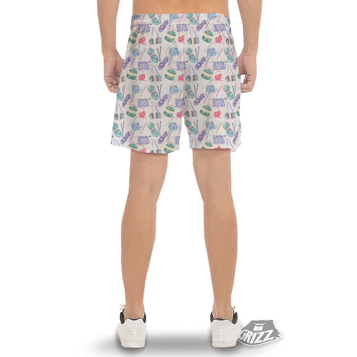 Crochet Yarn Print Pattern Men's Gym Shorts-grizzshop