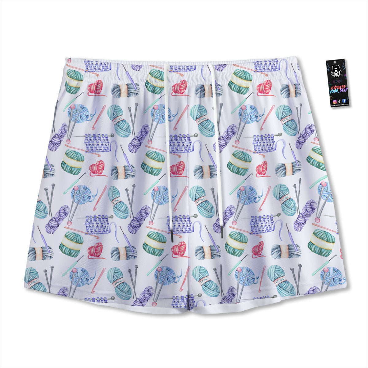 Crochet Yarn Print Pattern Mesh Shorts-grizzshop
