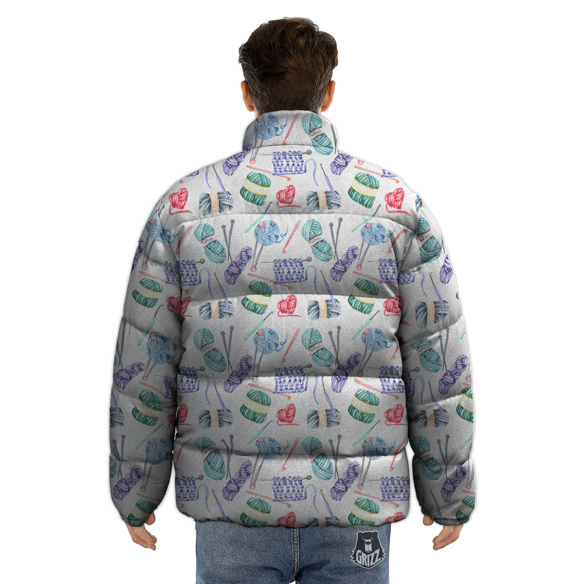Crochet Yarn Print Pattern Puffer Jacket-grizzshop