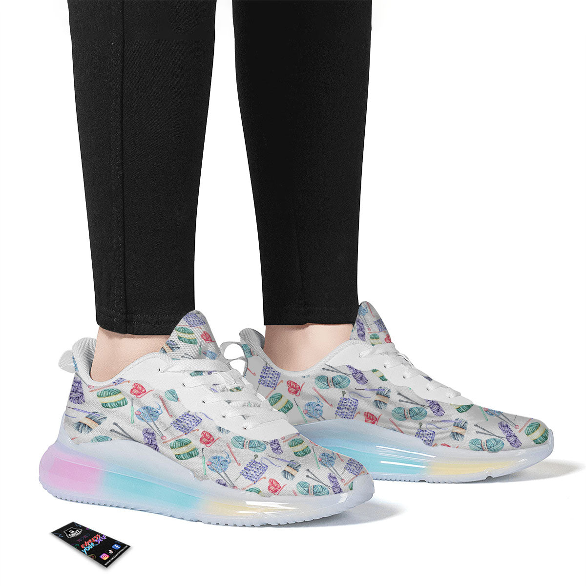 Crochet Yarn Print Pattern Running Sneakers-grizzshop