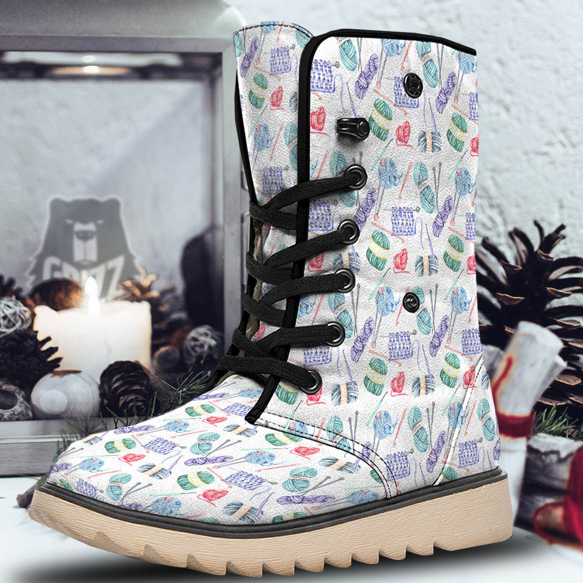 Crochet Yarn Print Pattern Snow Boots-grizzshop