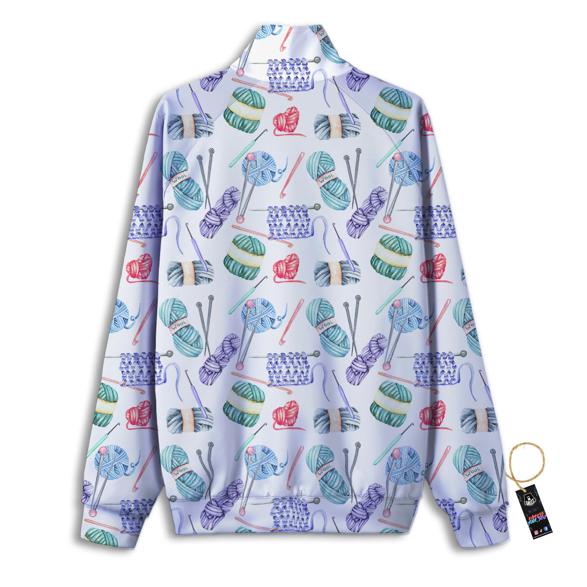 Crochet Yarn Print Pattern Track Jacket-grizzshop