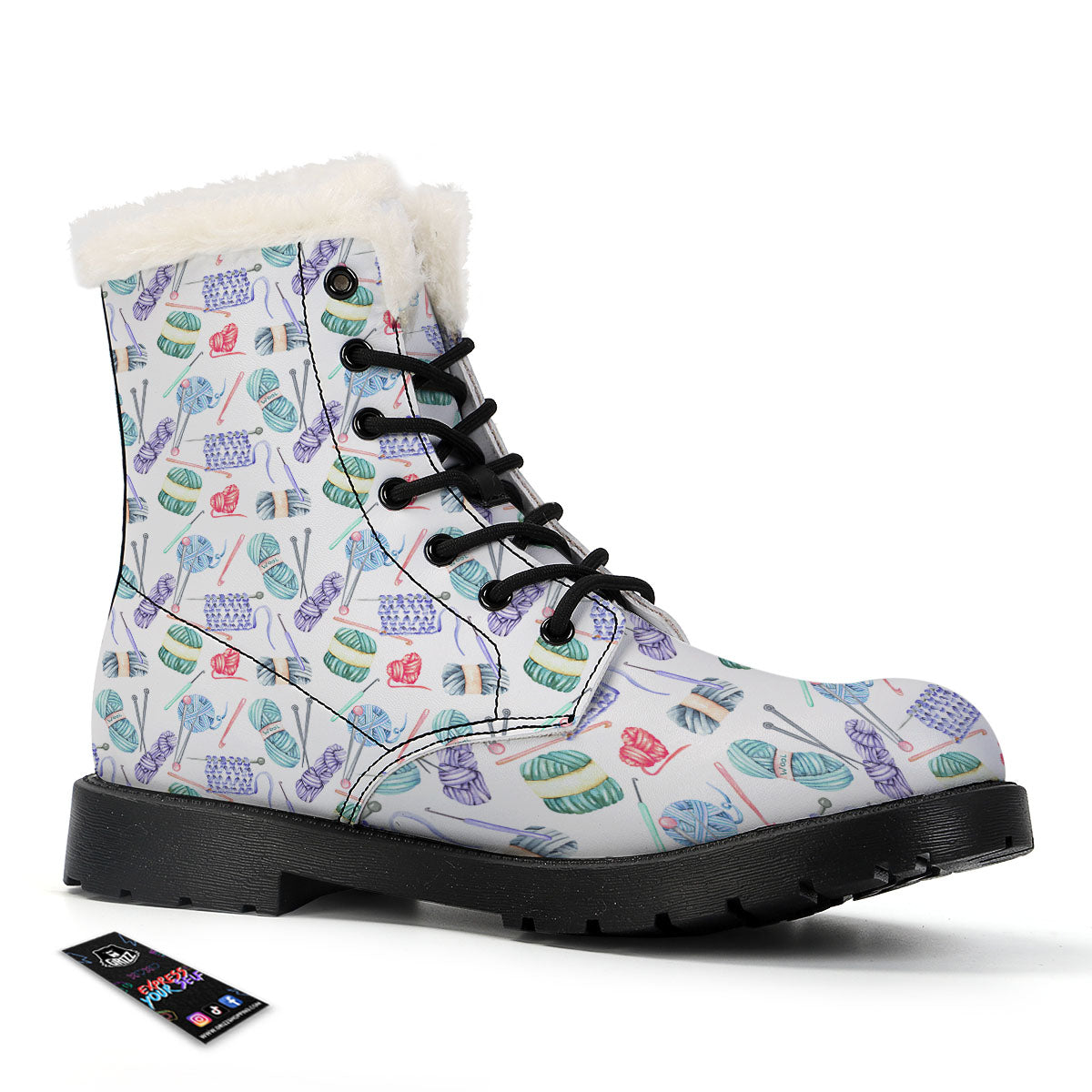 Crochet Yarn Print Pattern Winter Boots-grizzshop