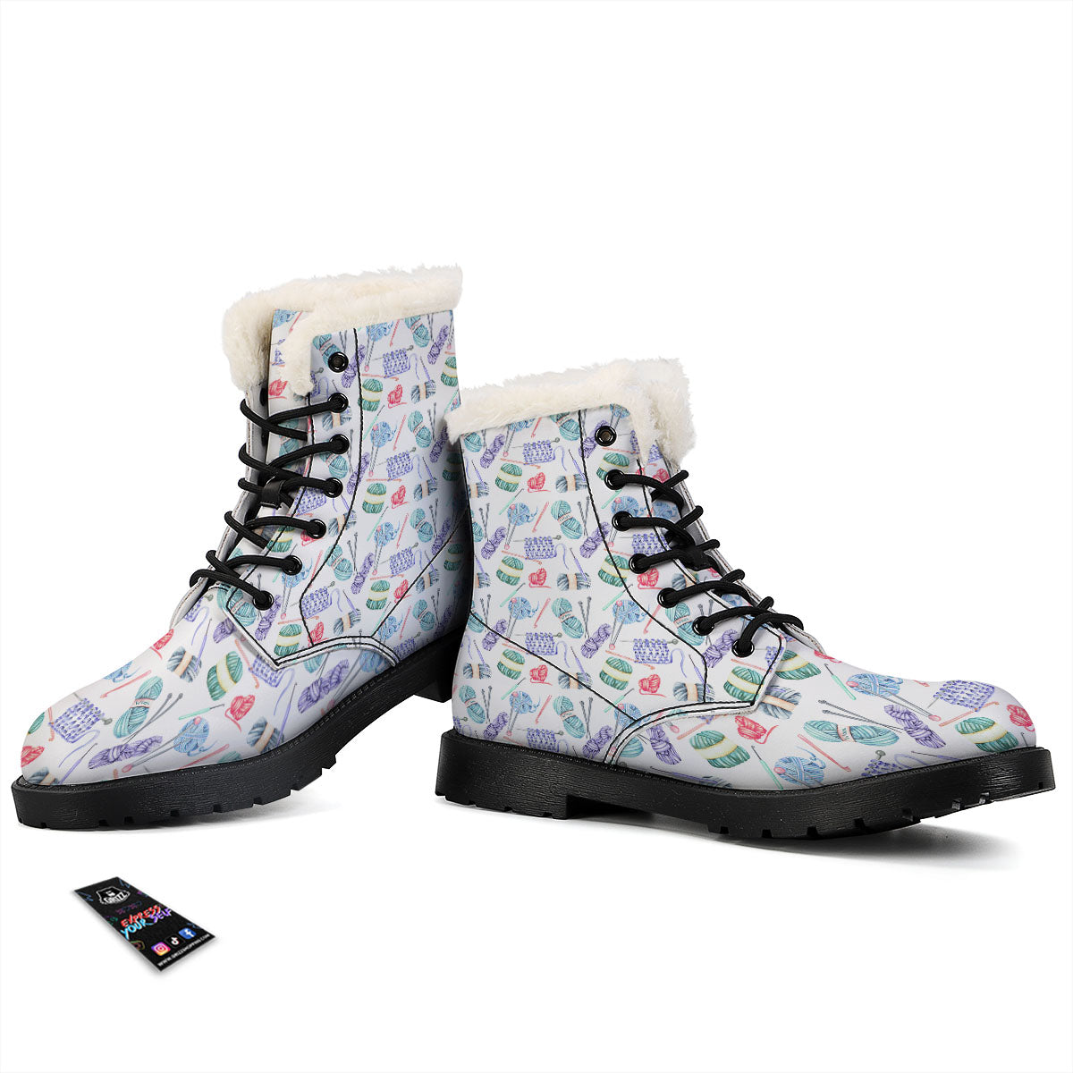 Crochet Yarn Print Pattern Winter Boots-grizzshop