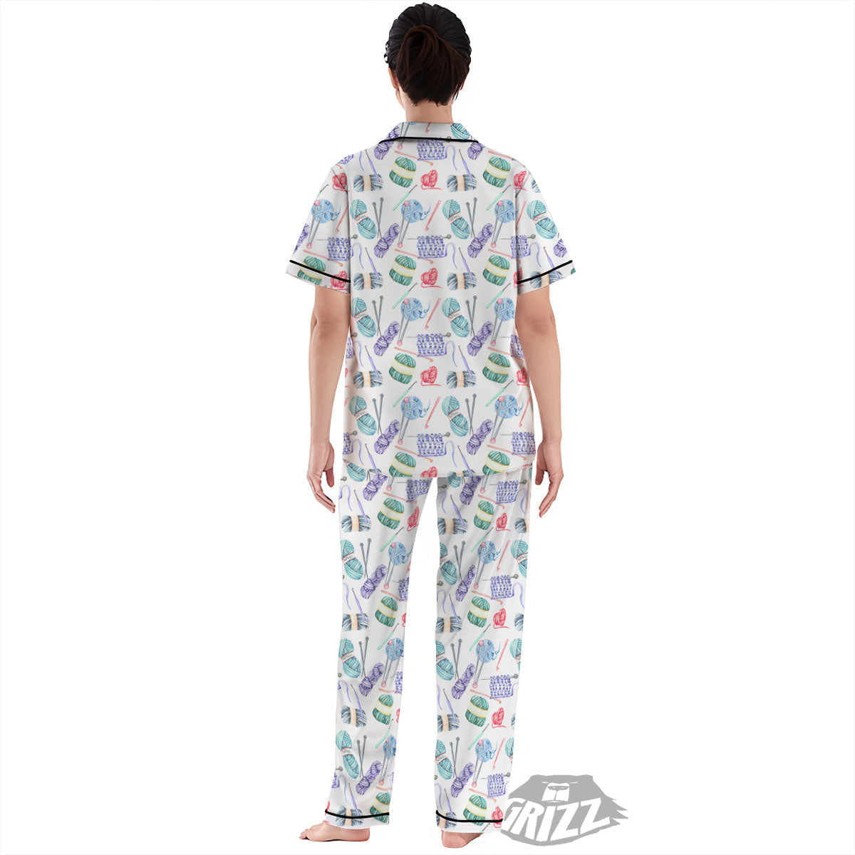 Crochet Yarn Print Pattern Women's Pajamas Set-grizzshop