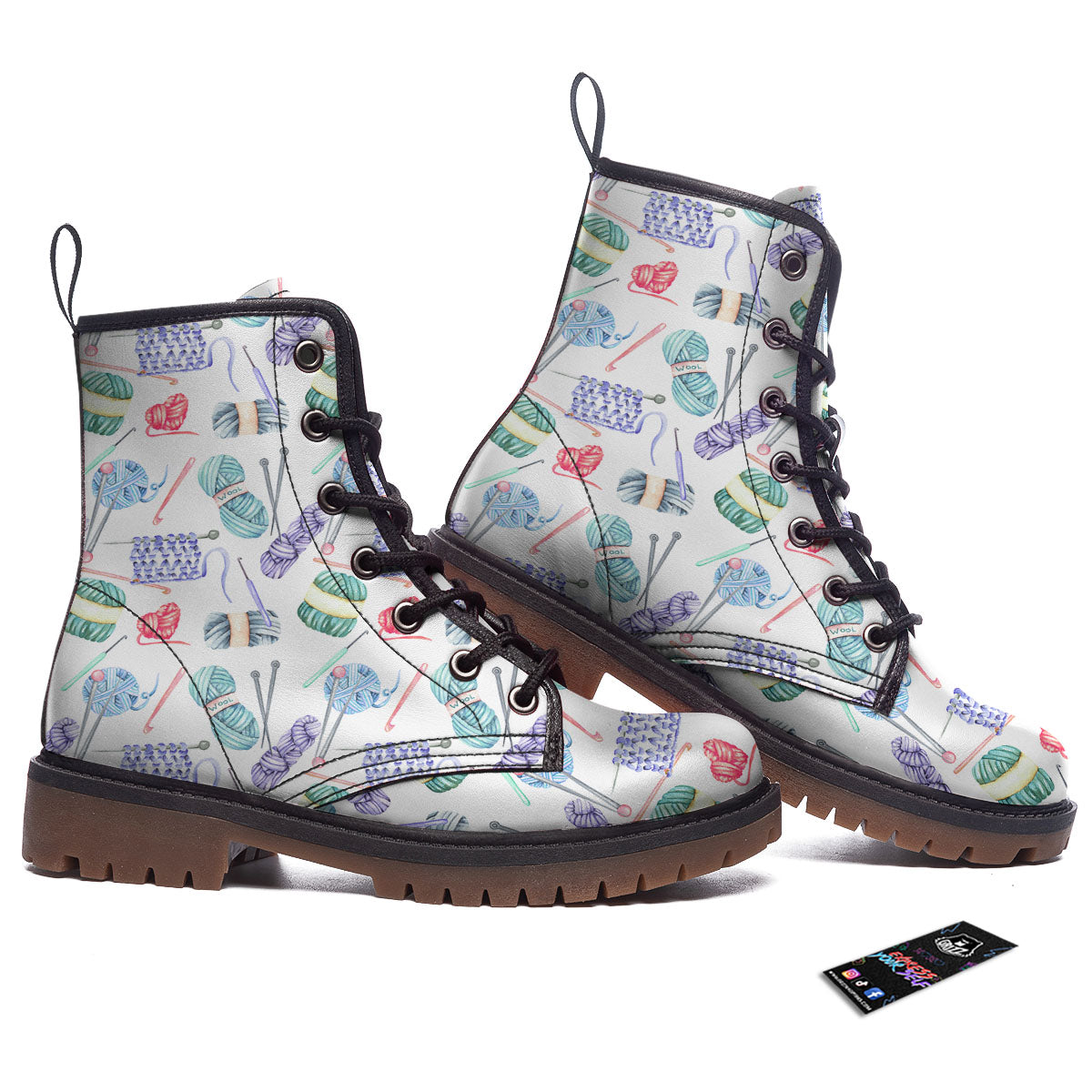 Crochet Yarn Print Pattern Work Boots-grizzshop