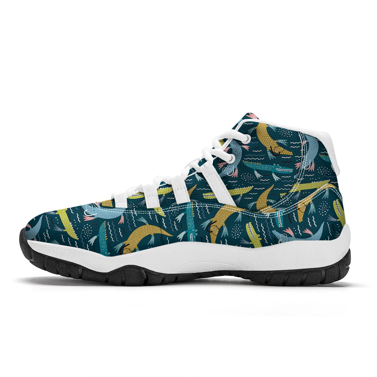 Crocodile Cartoon Pattern Print White Bball Shoes-grizzshop