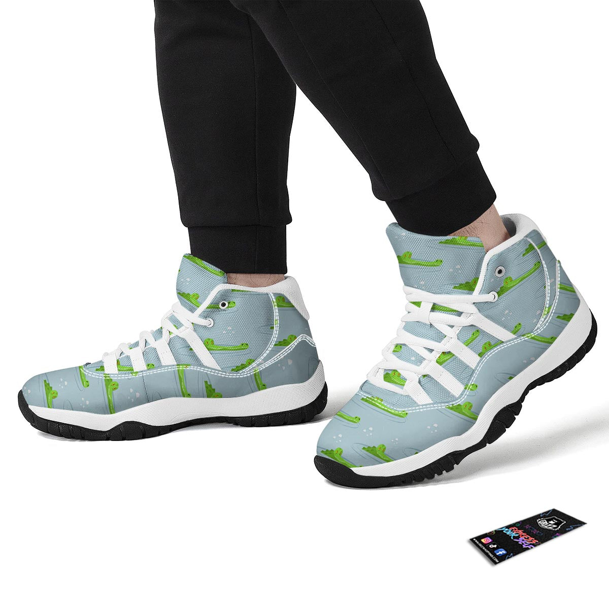 Crocodile Cartoon Print Pattern White Bball Shoes-grizzshop