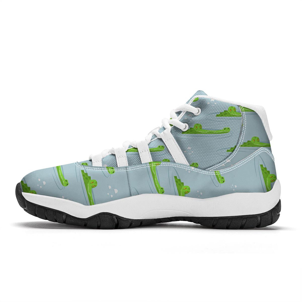 Crocodile Cartoon Print Pattern White Bball Shoes-grizzshop