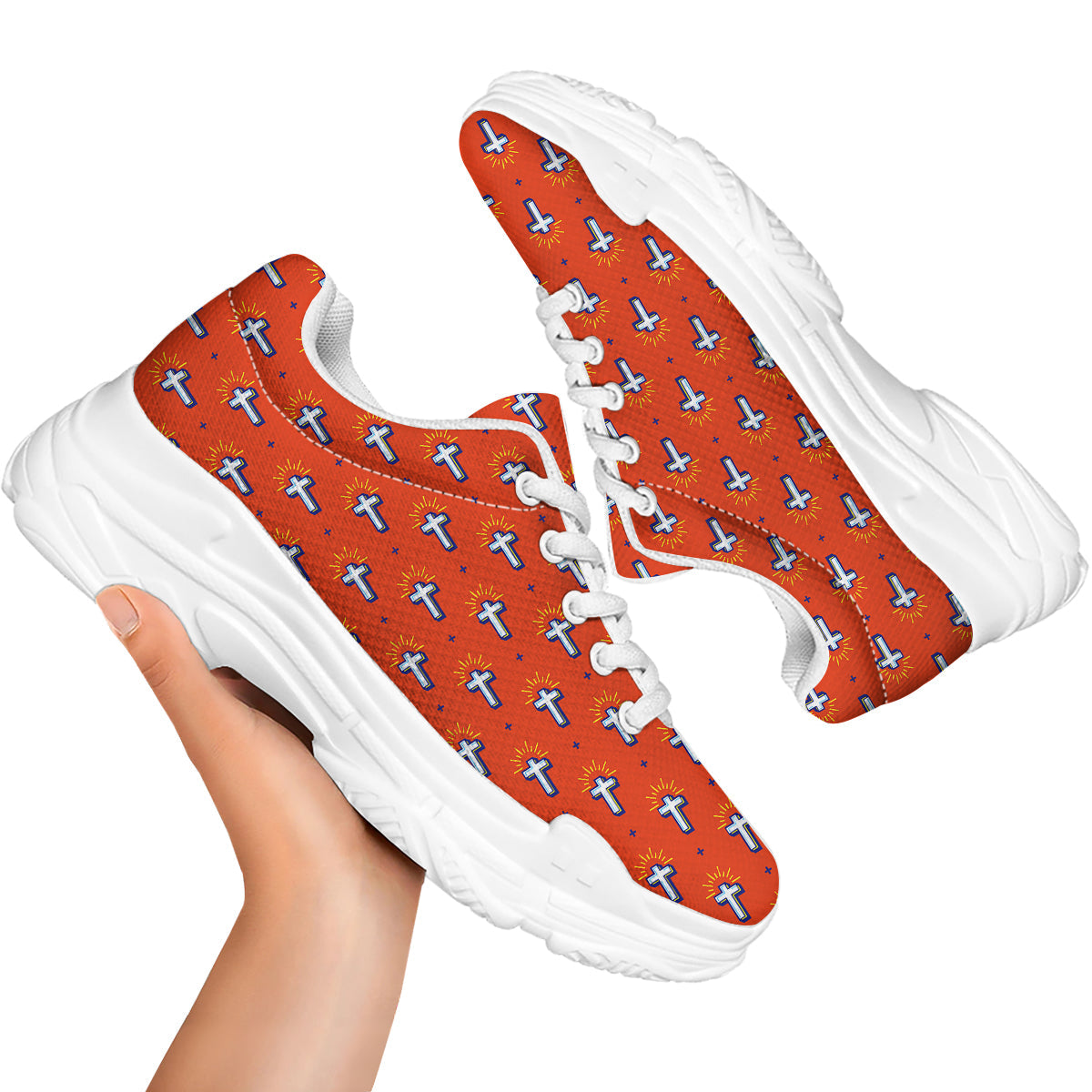 Cross Of Jesus Christ Orange Print Pattern White Chunky Shoes-grizzshop