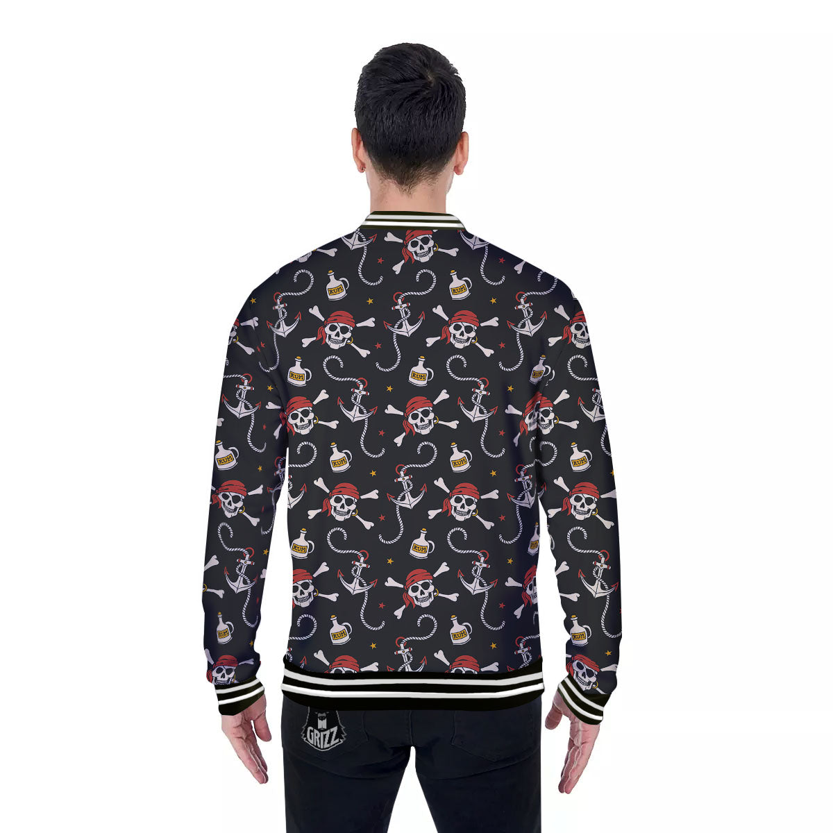 Crossbones Pirate Skull Print Pattern Baseball Jacket-grizzshop