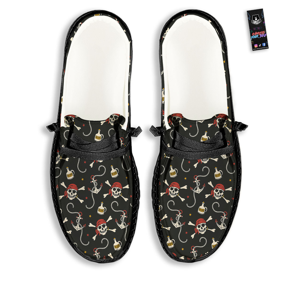 Crossbones Pirate Skull Print Pattern Black Loafers-grizzshop